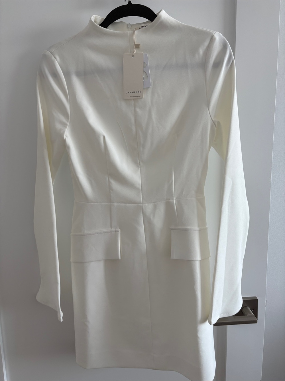 Commense Ivory Flared Sleeve Shift Dress with faux Flap Pockets